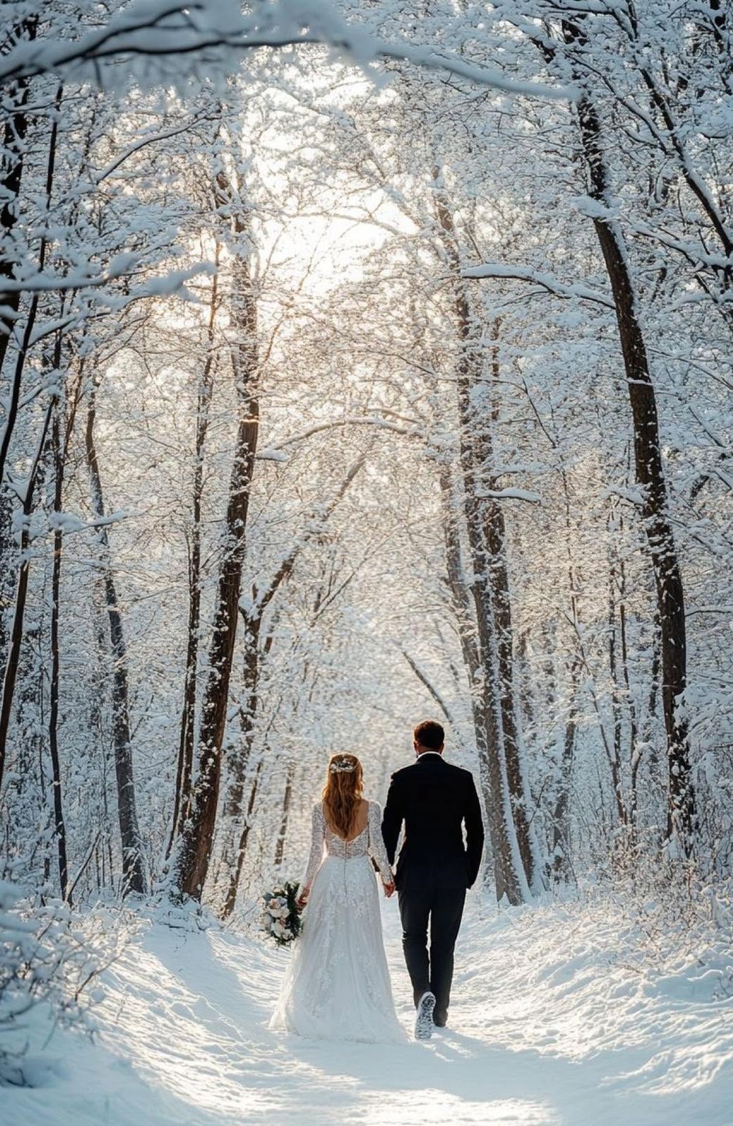 Snow-covered forest trail at Mirewood in winter